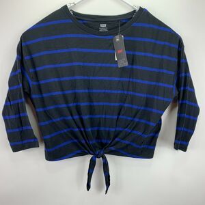Levi's Womens Cropped Top Striped Tie-Hem Cotton Long Sleeve T-Shirt L